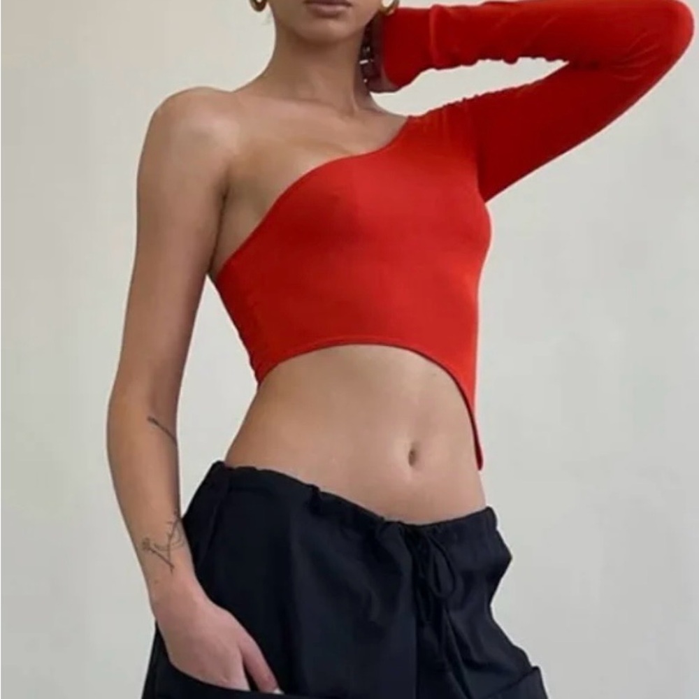 Local European Asymmetric Red Crop Top